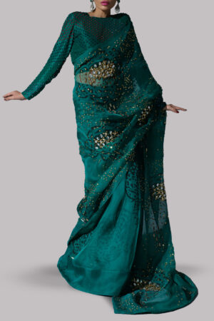Galapagos Green Embellished Sari