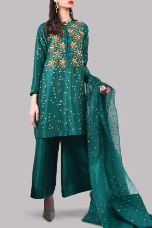 Evergreen Embellished Raw Silk Set