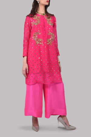 Beetroot Purple and Diva Pink Embellished Organza Set