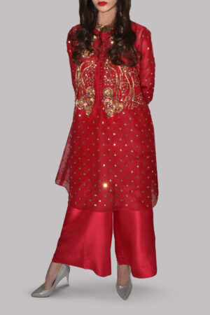 Tango Red Embellished Organza Set