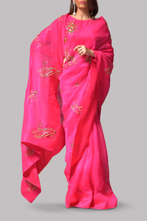 Beetroot Purple Embellished Organza Sari