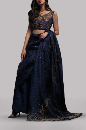 Black Iris Embellished Organza Sari