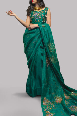 Evergreen Embellished Organza Sari
