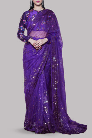 Prism Violet Embellished Organza Sari