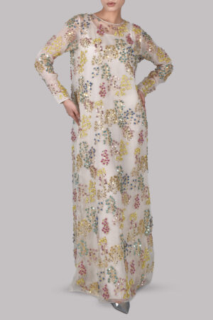 Egret Embellished Italian Organza Maxi