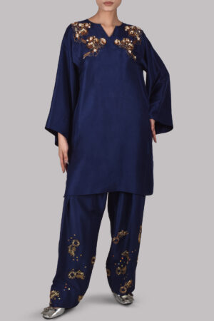 Black Iris Embellished Raw Silk Set