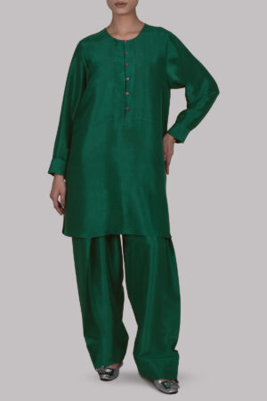 Galapogas Green Raw Silk Tunic Set