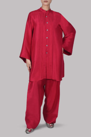 Tango Red Raw Silk Tunic Set