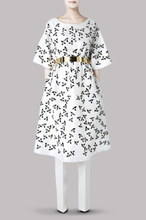 White Embellished Raw Silk Tunic with Straight Pants