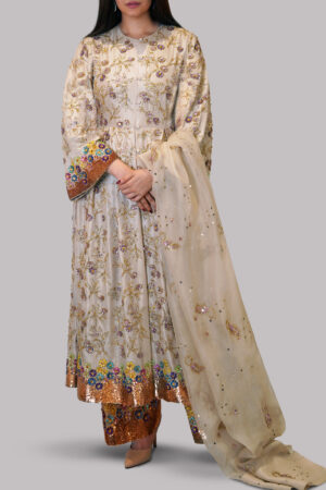 White Swan Embellished Raw Silk Set