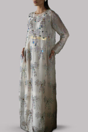 White Swan Embellished Organza Maxi
