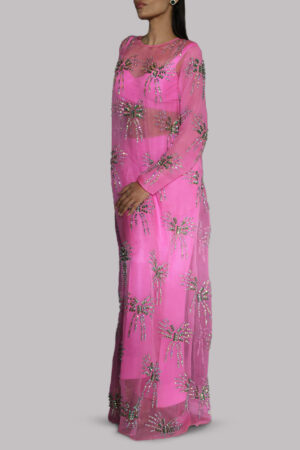 Azalea Pink Embellished Organza Maxi