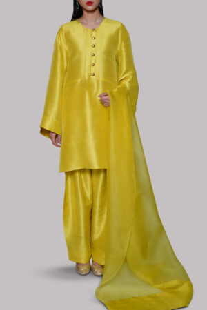 Aurora Yellow Raw Silk Tunic Set
