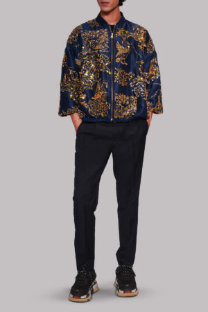 Pageant Blue Embellished Raw Silk Jacket