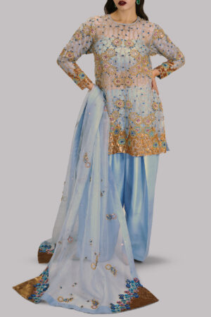 Cashmere Blue Embellished Organza Set