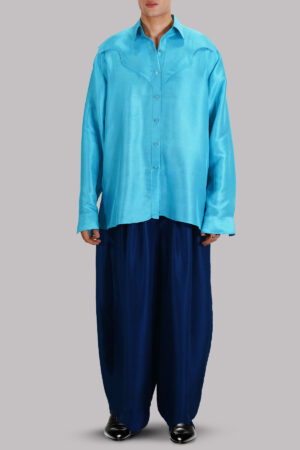 Scuba Blue Collared Cut-Out Shirt Set