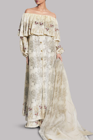 Afterglow Off-Shoulder Block Printed and Embellished Set