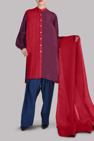 Toreador and Cloqué Maroon Raw Silk Set